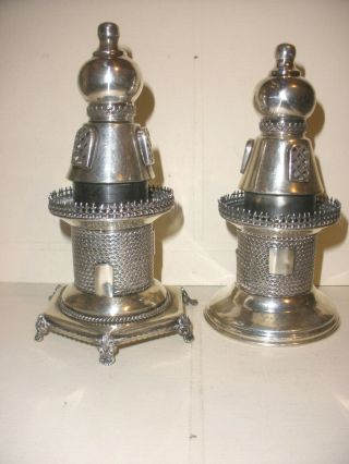 Set Of 2 Rare Antique Sterling Silver Judaica Jewish Spice Tower Lighthouse