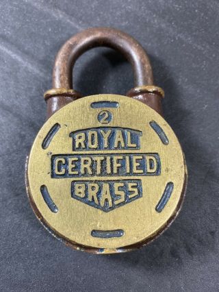 Vintage Royal Certified Brass Antique Padlock No Key Lock Patina Brass Rare 2