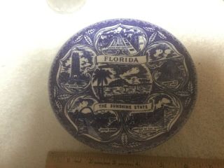 Antique Vintage Old Florida The Sunshine State Souvenir Plate Blue White 7 "