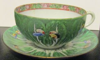 C1920 Chinese Export Bok Choy Cabbage & Butterfly Cup And Saucer