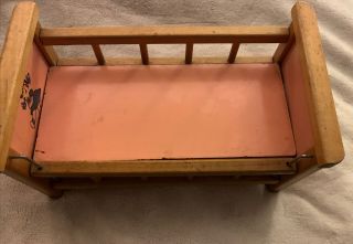 Vintage 1950s Wooden Doll Bed Crib With On Drop Side