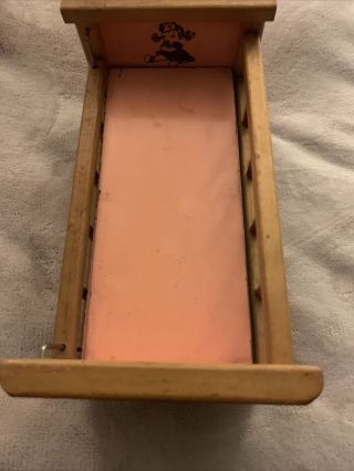 Vintage 1950s Wooden Doll Bed Crib With On Drop Side 2