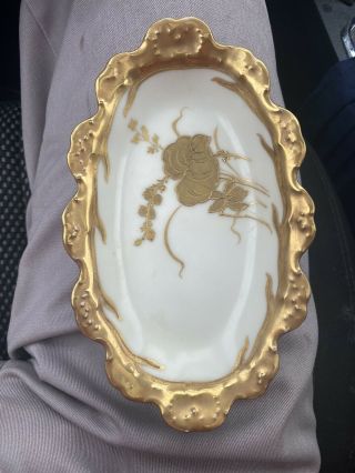 Antique B&h Limoges France Hand Painted Cabinet Plate Leaf Gold Gilt 6 Inch