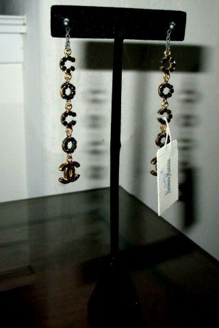 Vintage And Rare Chanel Black Crystal Dangle Earrings That Spell Coco/cc 