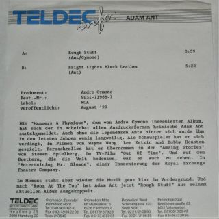 Adam Ant Rough Stuff 7 " German Fact Info 45 Rare Promo Mca 1990 90 & The Ants