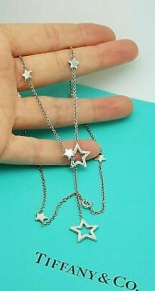 Tiffany & Co.  Very Rare Sterling Silver Multi Star Link Lariat Necklace 16 - 20 "