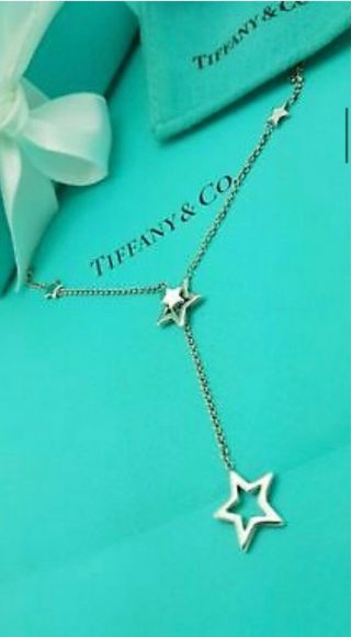 Tiffany & Co.  Very RARE Sterling Silver Multi Star Link Lariat Necklace 16 - 20 