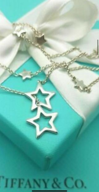 Tiffany & Co.  Very RARE Sterling Silver Multi Star Link Lariat Necklace 16 - 20 