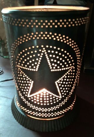 American Folk Art Punched Star Pierced Tin Metal Sheet Candle Lantern Lamp 3