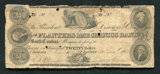 1838 $20 The Planters & Mechanics Bank Charleston,  Sc Obsolete Note Rare