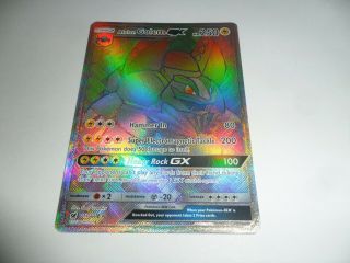 113/111 Alolan Golem Gx Rainbow Secret Rare Pokemon Card Near