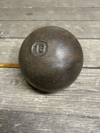 Vintage Antique 16 Pound Shot Put Cast Iron Ball With Patina