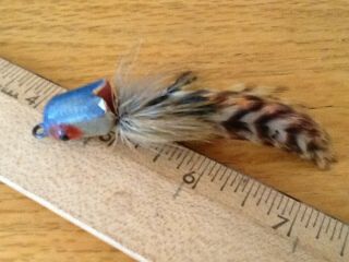 Old Fishing Lure - Popper Type - Vintage Painted Head With Feathers - Fly Rod?
