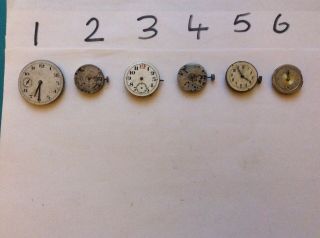 Joblot 6 Vintage Watch Movements Trench Style,  Roamer,  Others Spares