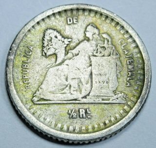 1880 Guatemala Silver 1/2 Reales Old Antique 1800 