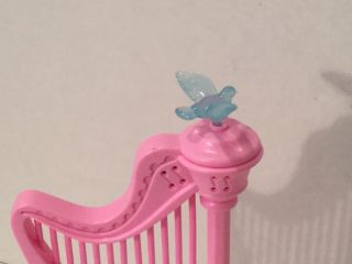 Barbie Swan Lake Castle Harp With Bird Pink Blue Euc Musical