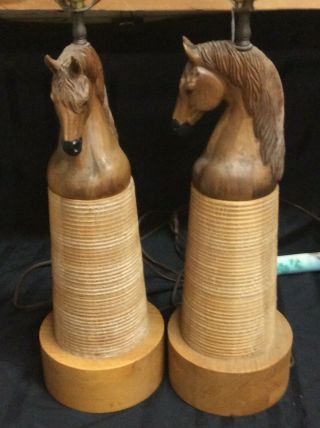 Rare Brandt Ranch Oak Horse Head Lamps - A