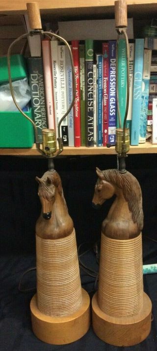 RARE BRANDT RANCH OAK HORSE HEAD LAMPS - A 2