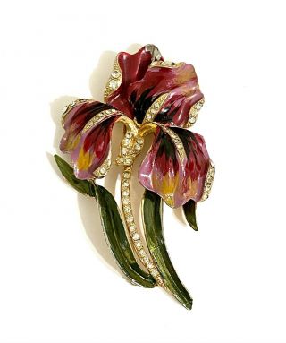 Rare Massive Vintage Gorgeous Rhinestone Enamel Coro Iris Flower Brooch Pin