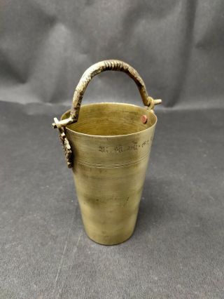 Old Brass Handcrafted Engraved Solid Glass With Handle Home Decor Lassi Glass