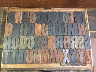 Large 5” Antique Vtg Rare Ornate Fancy Wood Letterpress Print Type Letter Set