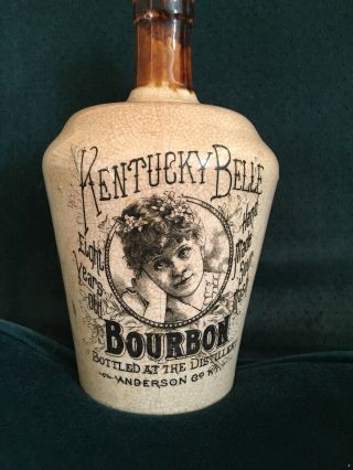 Kentucky Belle Bourbon Stoneware Jug Rare Anderson Co. ,  Kentucky Late 1800s