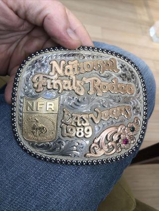 Rare Las Vegas 1989 National Finals Rodeo Nfr Cowboy Sterling Silver Belt Buckle