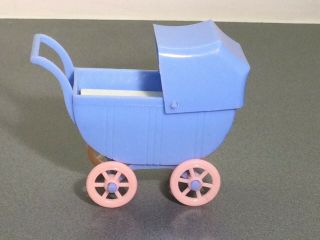 Vintage 1940s Renewal Dollhouse Blue Baby Buggy Stroller Carriage