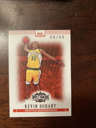 2007 - 08 Kevin Durant Topps Triple Threads Rookie Rc 88/99.  Rare
