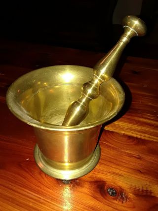 Solid Brass Bronze Vintage Very Heavy Pharmacy Mortar & Pestle Apothecary