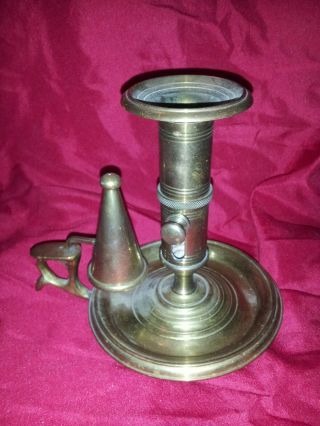 Antique Solid Brass Chamber Candlestick Candle Holder And Snuffer With Handle