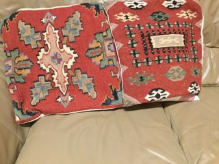 Rare Pottery Barn Antique Wool Rug Inspired Ikat Pillow Covers S/2,  Defective