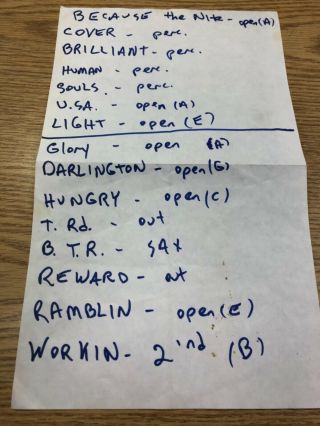 Rare Bruce Springsteen & E Street Band Handwritten Concert Set List,  Ca.  1992