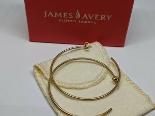 Rare Retired 2 " James Avery Smooth Hoop Earrings 14k Yellow Gold W/ Box & Bag