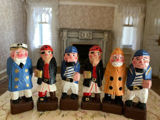 Vintage Miniature Dollhouse 1:12 Wood Hand Carved Painted Seaside Pirates Gang
