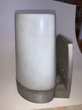 Vtg Moldcast Aluminum Milk Glass Outdoor Porch Light Fixture Industrial Deco