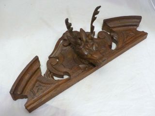 Omg Antique Hand Carved Black Forest Pediment Rare 23 " Hunting Horns Stag 19th