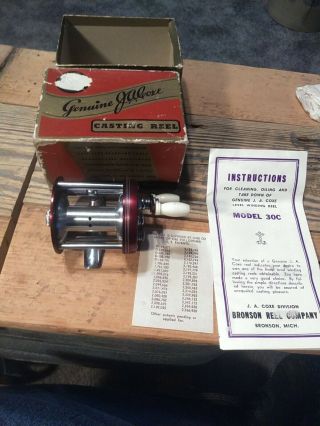 Vintage Bronson " J.  A.  Coxe " Model 30 - C Bait Casting Reel In Red