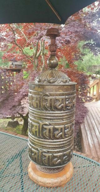 Antique Brass Prayer Wheel Large 31 " Tibetan Buddhist Chinese Handmade Vtg Rare