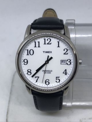 Timex Men’s T2h281 Silver Tone Black Leather Analog Watch 41
