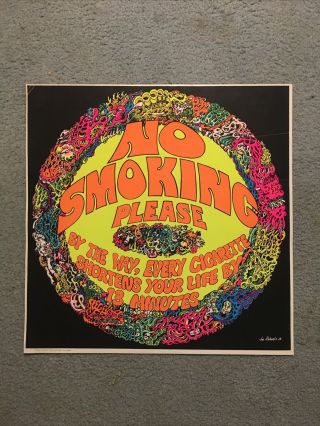 60’s Blacklight Poster No Smoking Joe Roberts Psychedelic