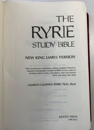 NKJV Ryrie Study Bible Burgundy Spanish Bonded Leather 1985 Moody Rare 6