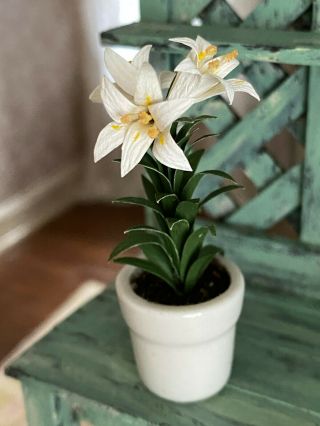 Vintage Miniature Dollhouse Nancy Barnett Flower Potted White Easter Lilies