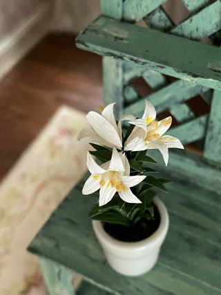 Vintage Miniature Dollhouse Nancy Barnett Flower Potted White Easter Lilies 2