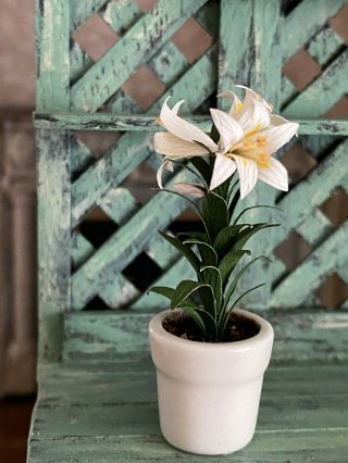 Vintage Miniature Dollhouse Nancy Barnett Flower Potted White Easter Lilies 3