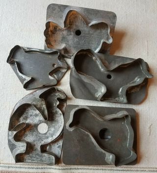 5 Old Antique Tin Bird/duck Cookie Cutters In Old Patina,  Aafa