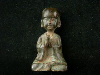 Antique Chinese Brass Hand Made Young Monk Statue