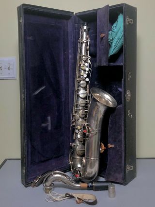 1925 Buescher True - Tone Low Pitch Silver Plated Tenor Saxophone Rare Hole Neck
