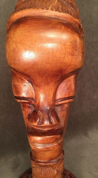 Unique Vintage Tribal Hand Carved Wooden African Female Head Sculpture Tall Hair 2