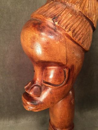 Unique Vintage Tribal Hand Carved Wooden African Female Head Sculpture Tall Hair 3